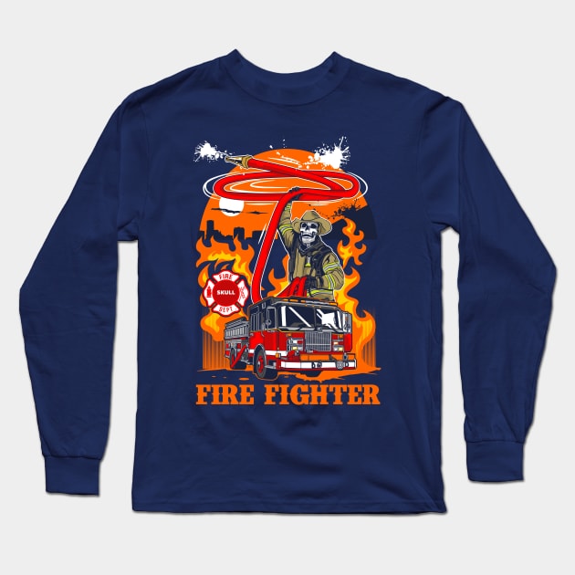 FIRE FIGHTER SKULL Long Sleeve T-Shirt by beanbeardy